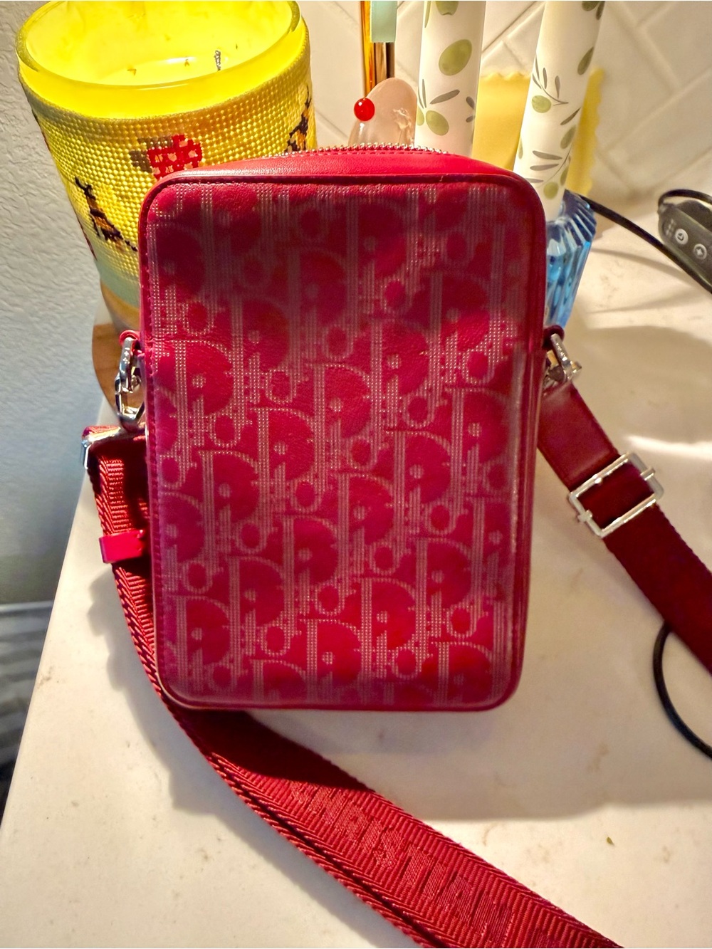 CHRISTIAN DIOR Oblique Galaxy World Tour calfskin Red Crossbody Bag ⭐️